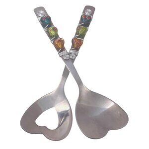 Wild Eye Designs Salad Servers Glass Heart Shaped Beads Wire Wrapped  10-3/4"